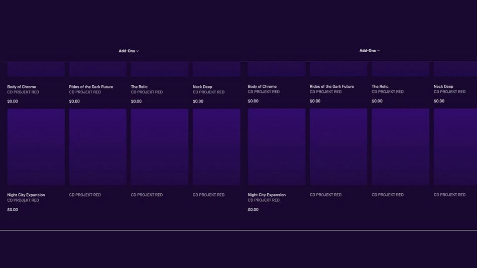 screenshot showing Cyberpunk 2077 DLC listing on Epic Games Store