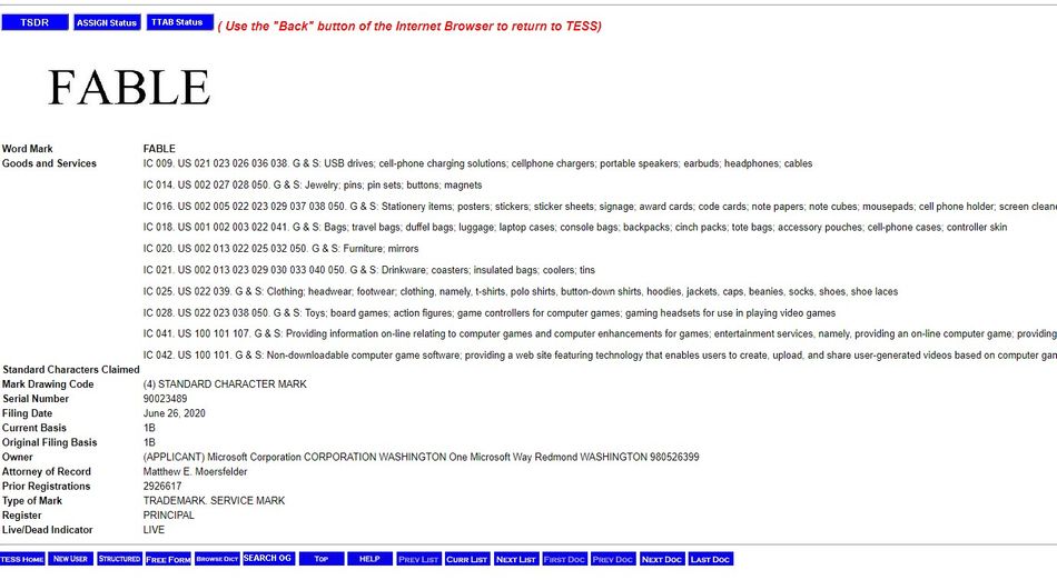 screenshot showing Fable trademark