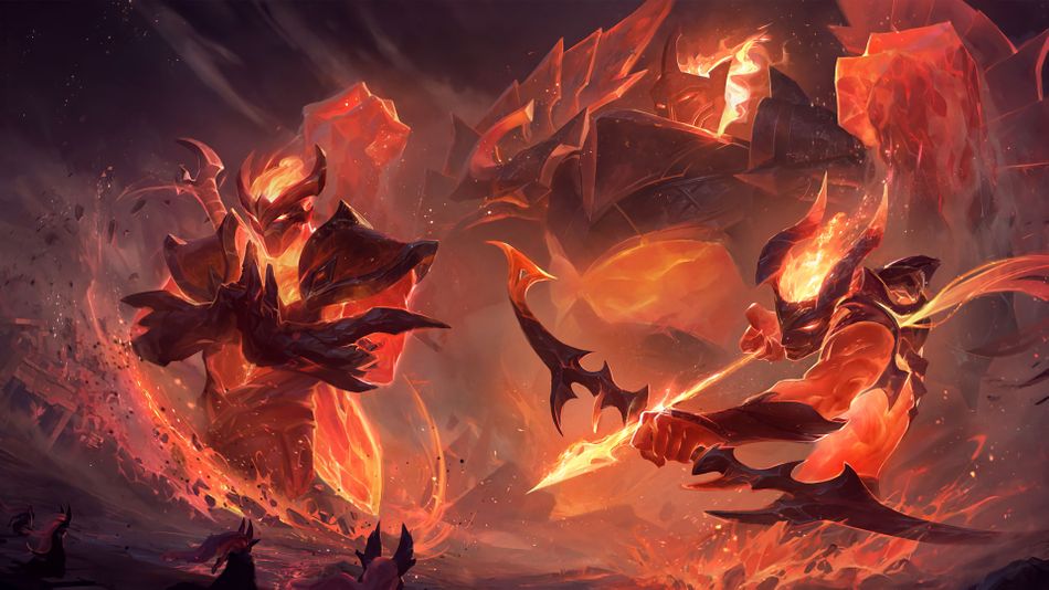 League of Legends champion Shen and Varus - infernal skin splash arts