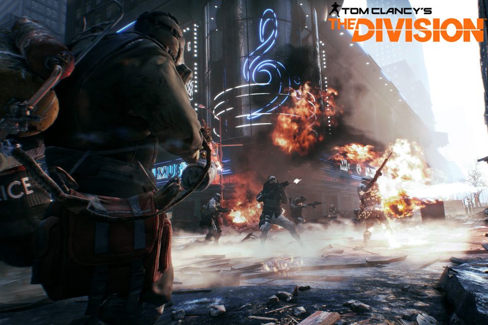 Promotional image for The Division showing people shooting each other in New York