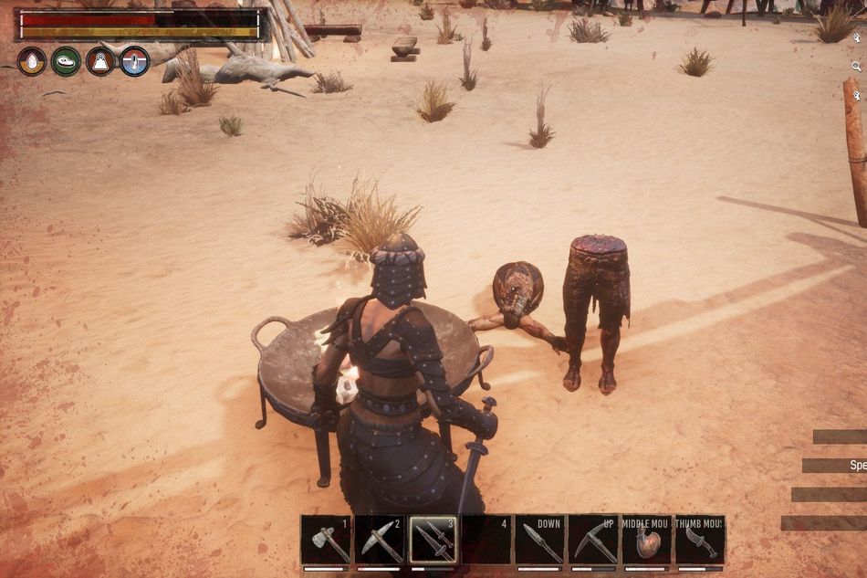 Player has split an enemy in half during combat in Conan Exiles