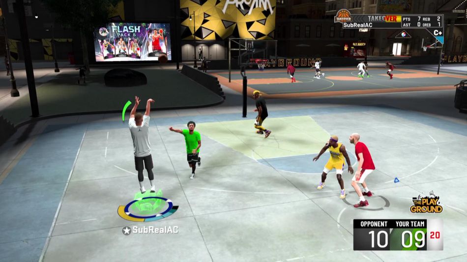 Player shooting a 3-pointer in MyPARK in NBA 2K20.