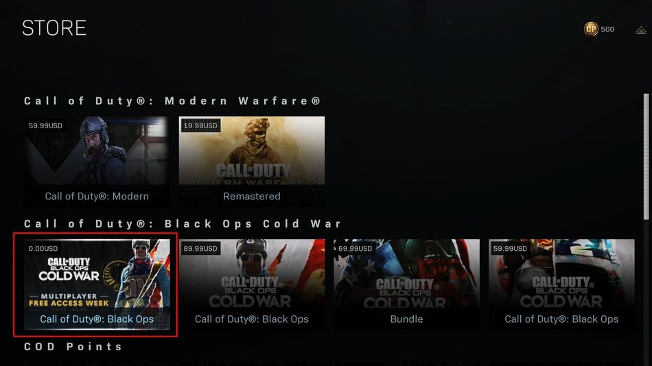 Black Ops Cold War Free Access in the Franchise store