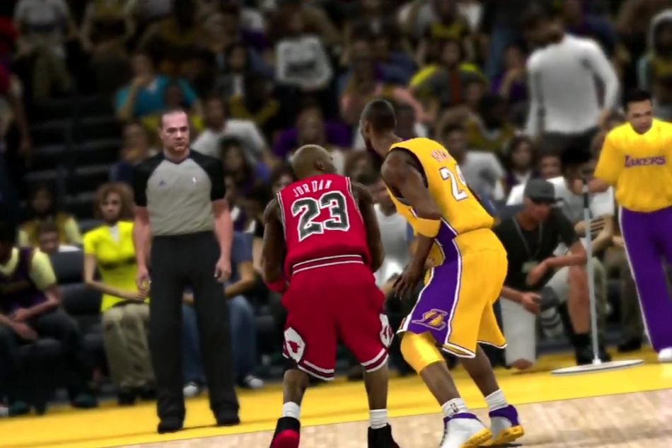 Michael Jordan guarded by Kobe Bryant in NBA 2K11.