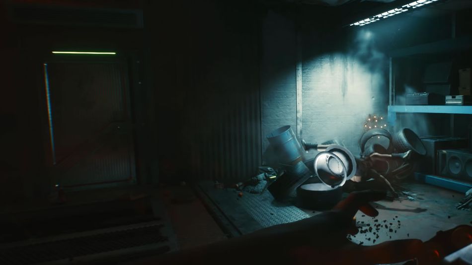 Cyberpunk 2077 wall with bullet holes in it