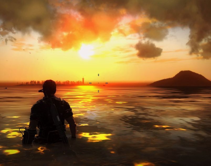 Just Cause 2 - Scorpio never takes his comfy pants off, even when out for a swim.