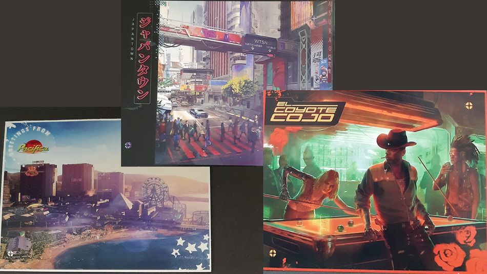 Cyberpunk 2077 photo showing postcards
