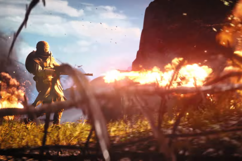 A soldier with a flamethrower in Battlefield 1
