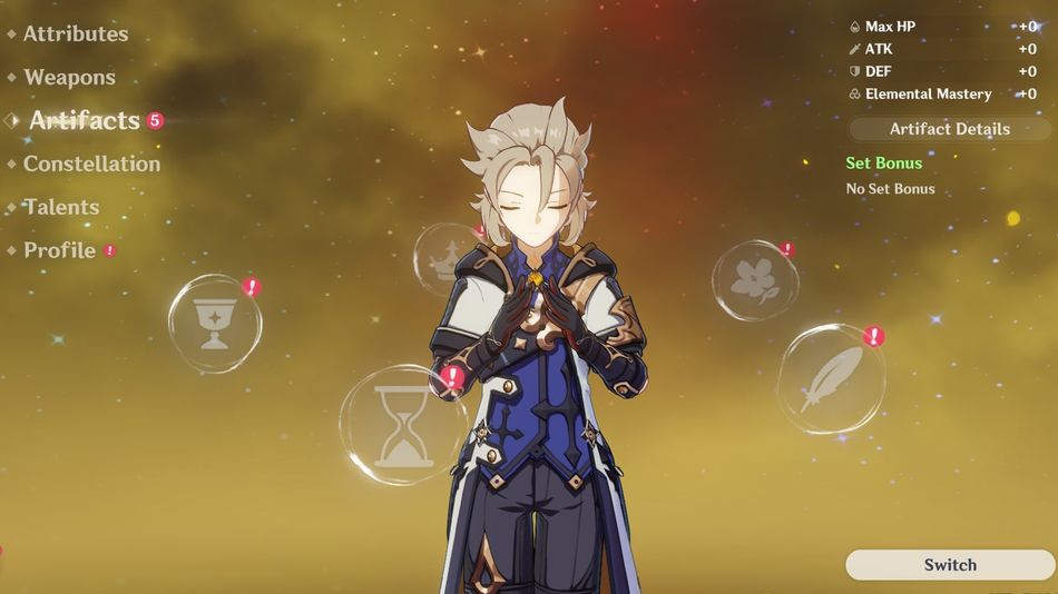 A screenshot from the game Genshin Impact featuring the character Albedo
