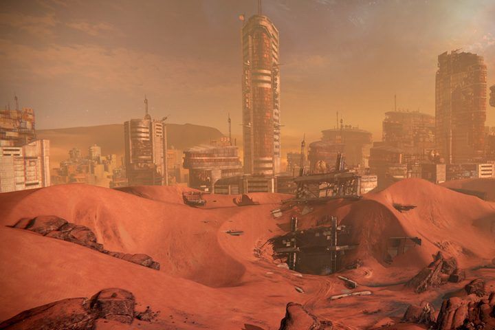 Ruins of an advanced city in the middle of Mars wasteland.