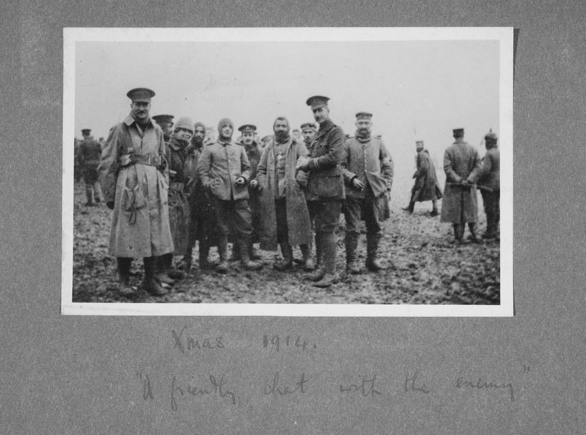Caption: Xmas 1914 - A friendly chat with the enemy 