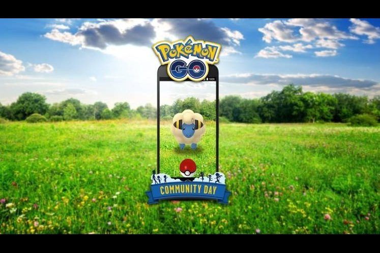 Pokemon Mareep shown through a smartphone as promotion for the fourth Community Day event.