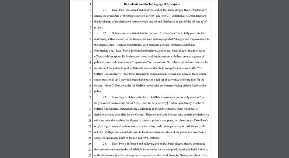 Take-Two: Defendents and the Infringing GTA Projects portion of the lawsuit