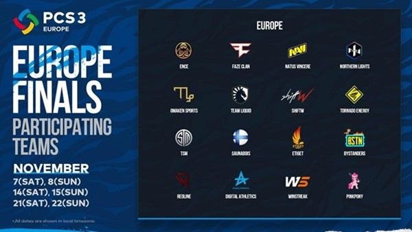 PCS3 - Europe Finals participating teams