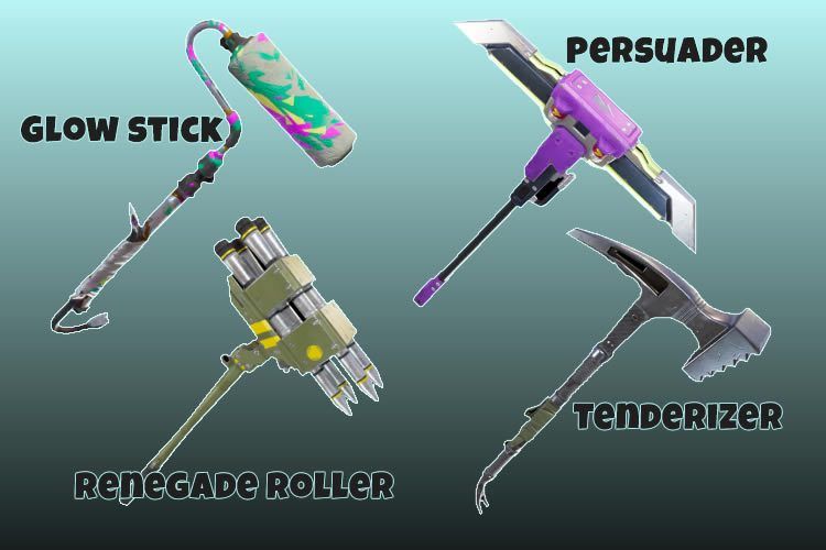 Four leaked Fortnite Season 4 pickaxes, data mined from patch v.4.0.0