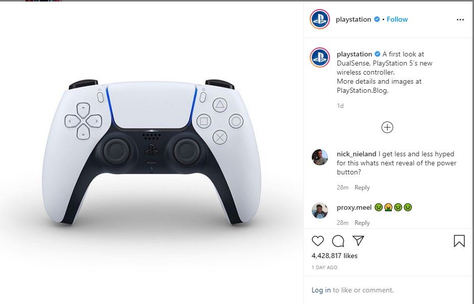 screenshot showing DualSense post on Instagram