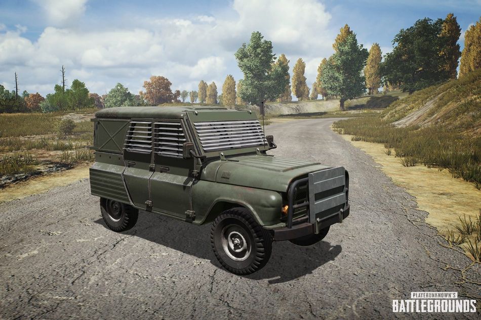 Screenshot from PUBG showing the UAZ armoured vehicle