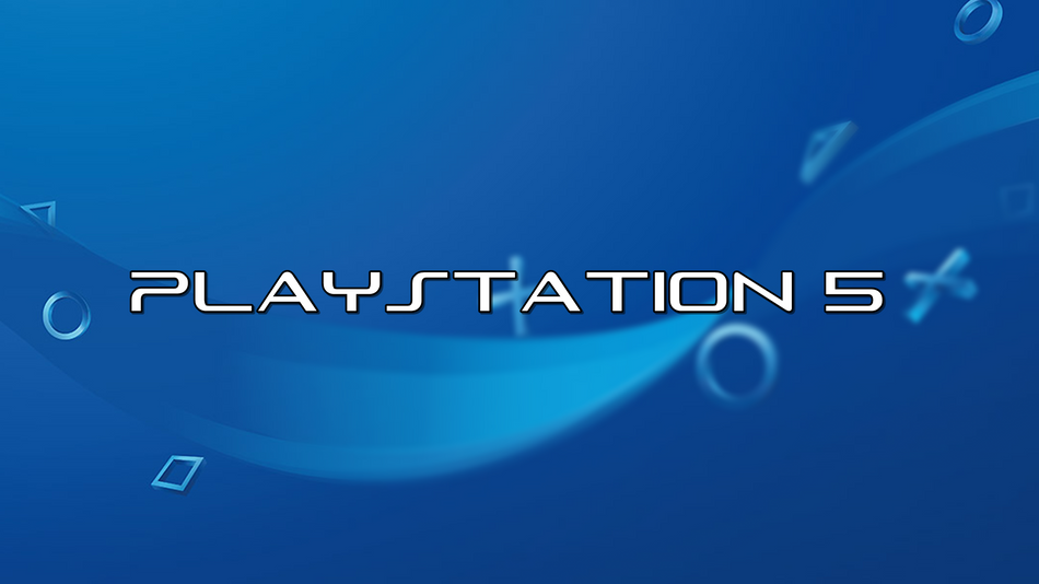 PlayStation 5 text over a blue background.