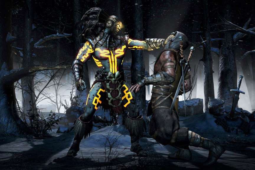 picture showing two characters fighting in snowy forest