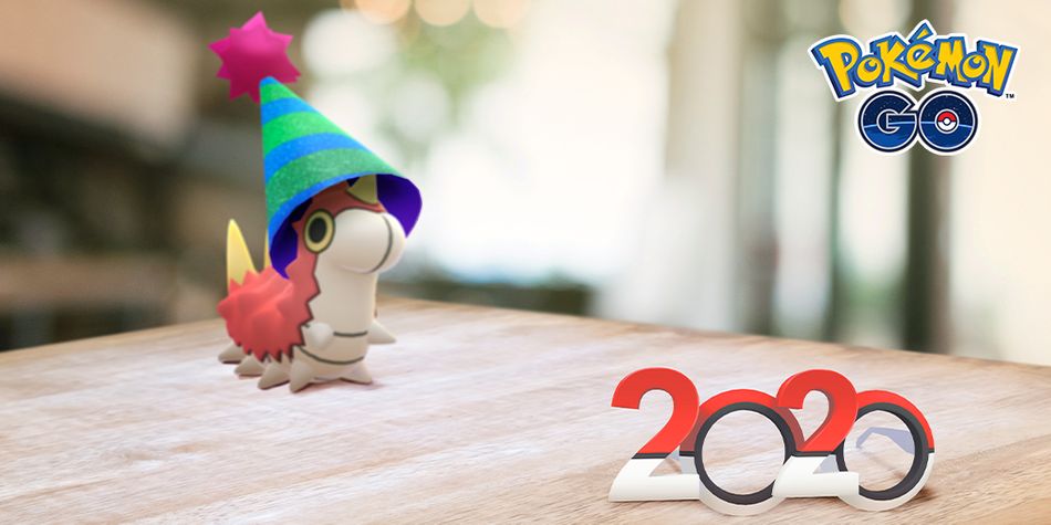 Pokemon Go - a Wurmple wearing a Party Hat 