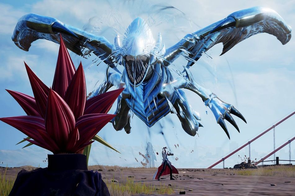 Blue Eyes White Dragon about to attack Yugi in Jump Force.