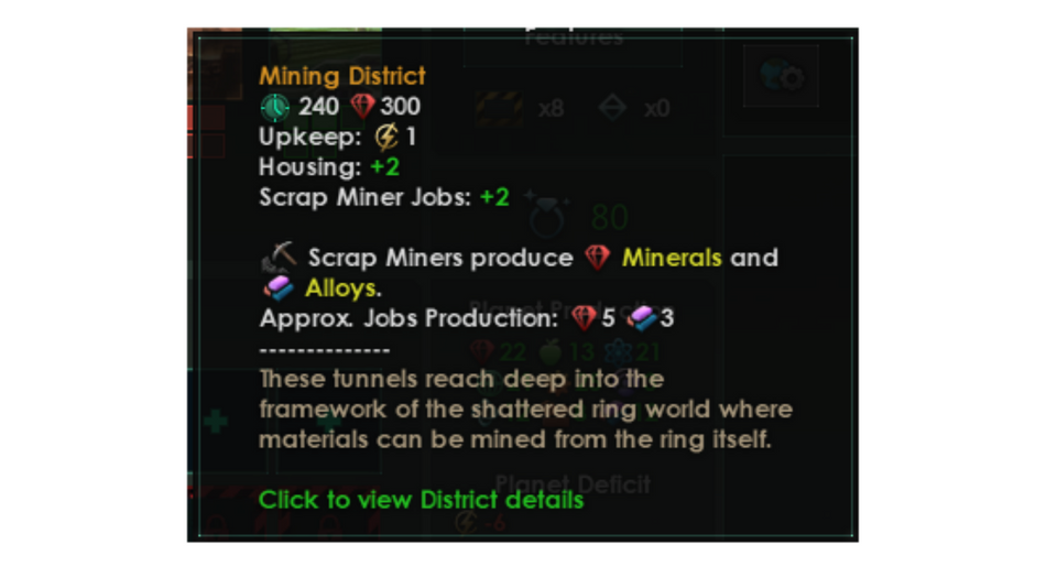Mining districts, aka tunnels filled with valuable minerals and alloys.