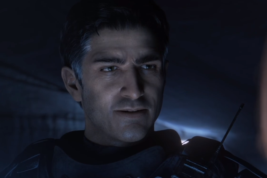 Face reveal for Doc, one of Rainbow Six Siege operatives in a rather dark ambient.
