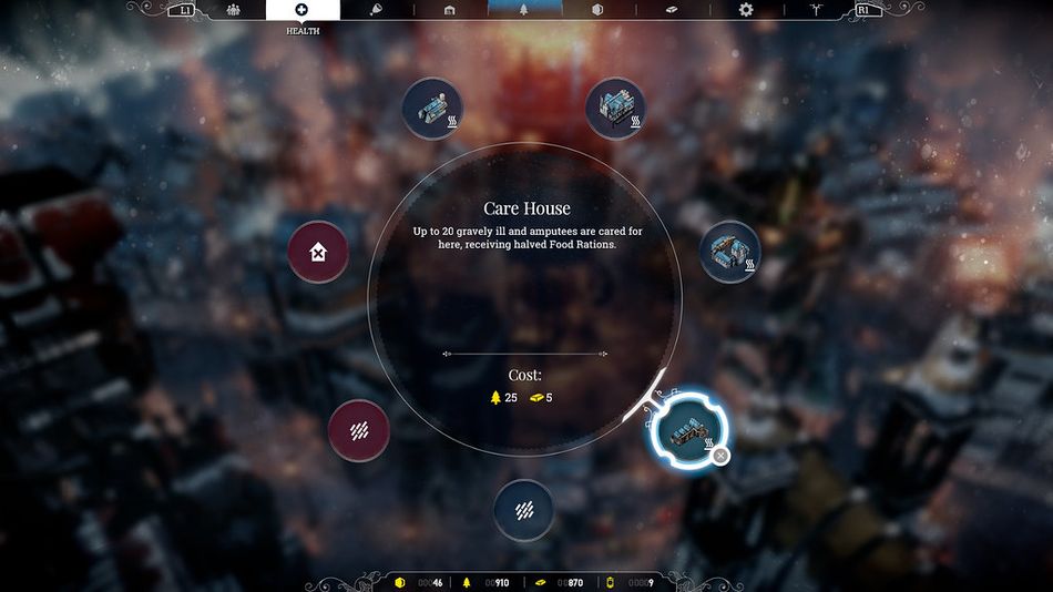 A circular menu from Frostpunk
