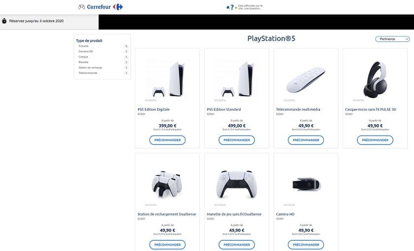 screenshot showing Carrefour PS5 listing