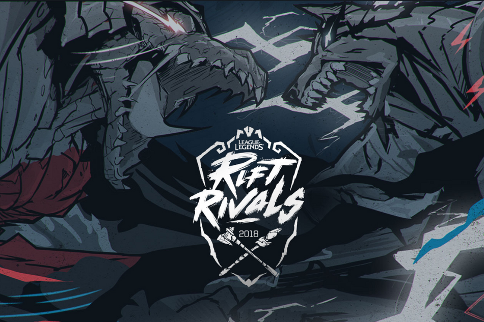 Poster for League of Legends Rift Rivals 2018 featuring rival brothers Renekton and Nasus in a gray colour palette.