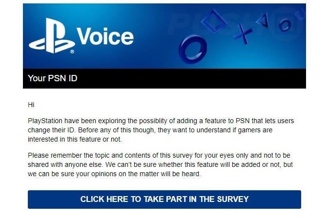 First page of Sony's questionnaire on allowing changes to PSN names.