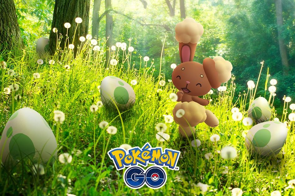 Pokemon Go promo art showing shiny buneary walking in forest