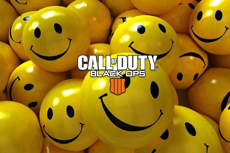 Spoof image of a bunch of smileys with Call of Duty: Black Ops 4 logo