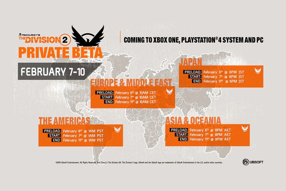 picture showing dates and times for the division 2 beta