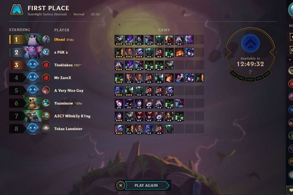 Teamfight Tactics post-match picture showing Rengar's domination