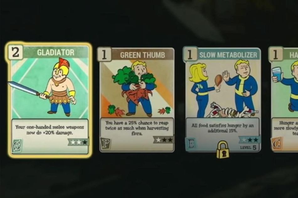 Picture of the perk cards in Fallout 76