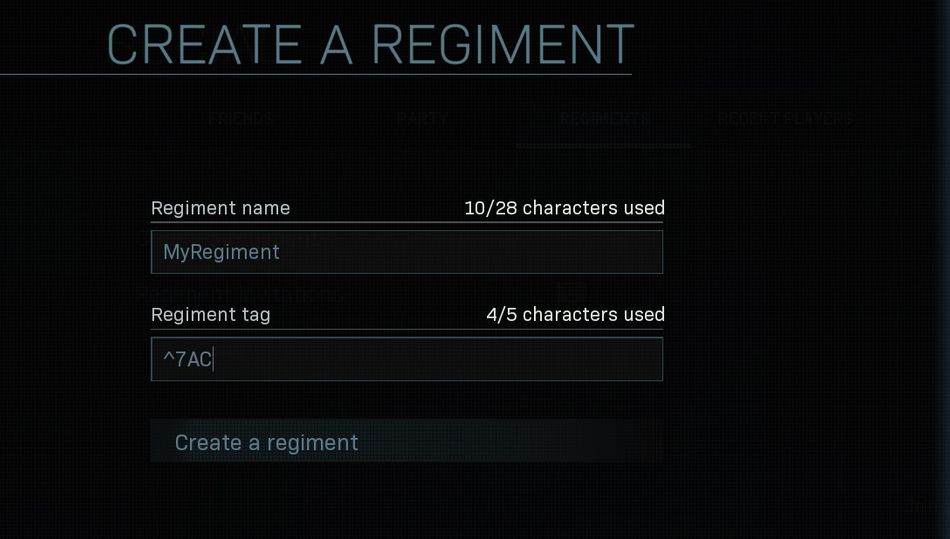 screenshot showing regiment creation menu in cod mw