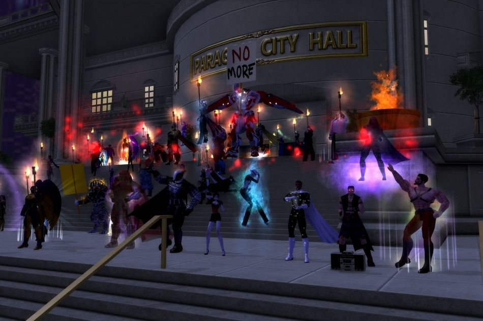 Picture of a pile of heroes protesting against City of Heroes server shutdown