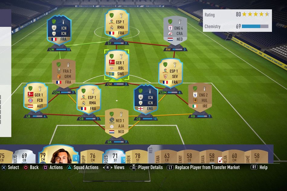 Screenshot of Ultimate Team mode from FIFA 18