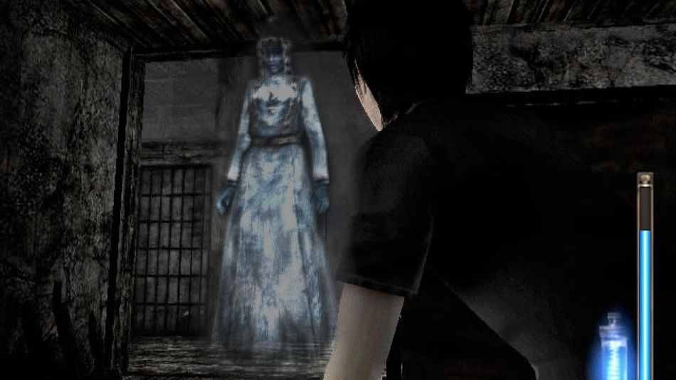 Fatal Frame 3 screenshot showing a spirit and the main protagonist
