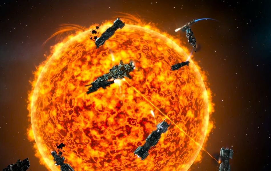 Picture of some ships dangerously close to a star