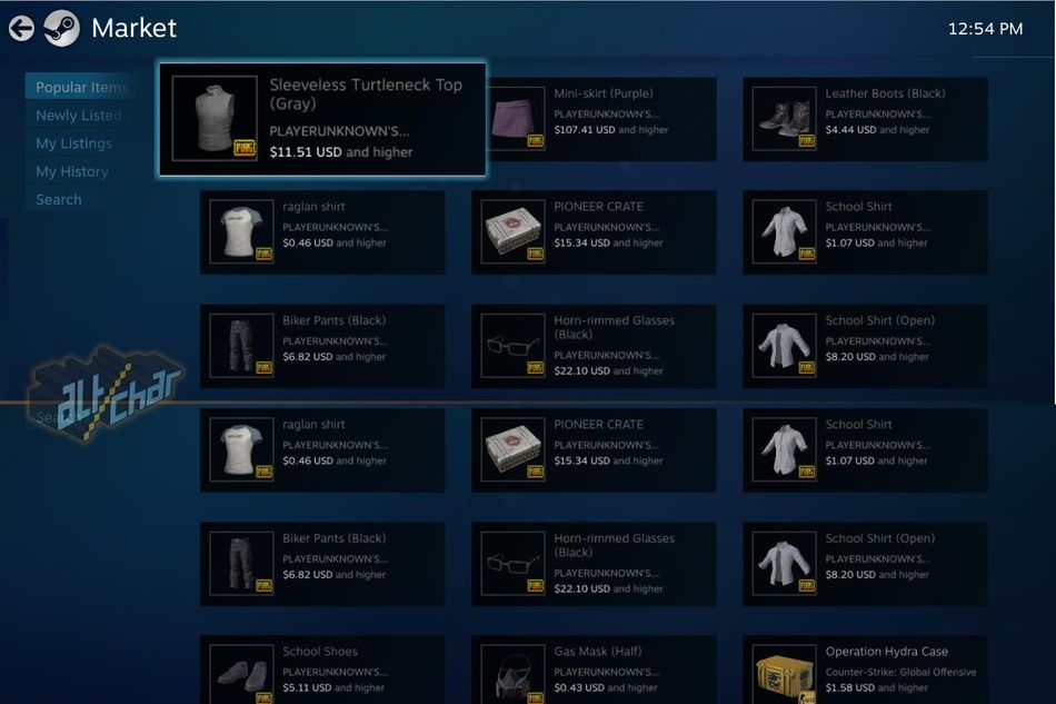 Screenshot of a listing of Steam shop items