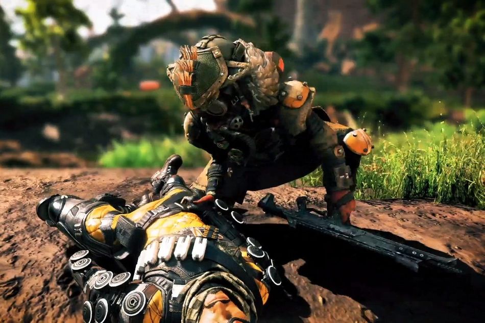Picture of one player executing another in Apex Legends