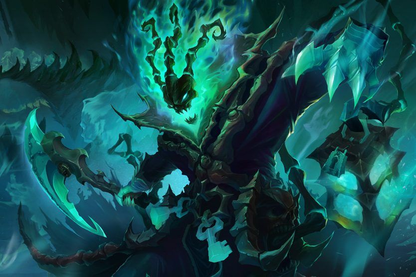 Splash art for Thresh, the Chain Warden from League of Legends.