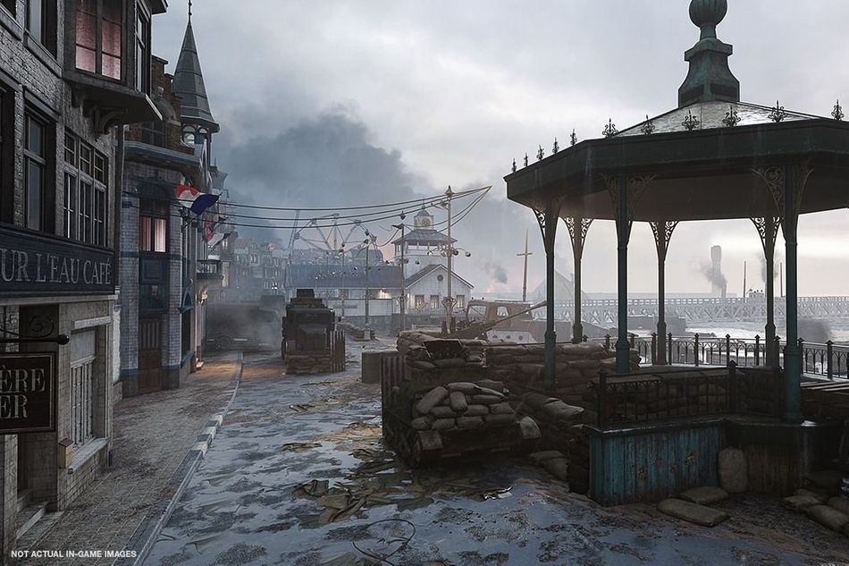 The streets of Dunkirk overlooking the beach and incoming war
