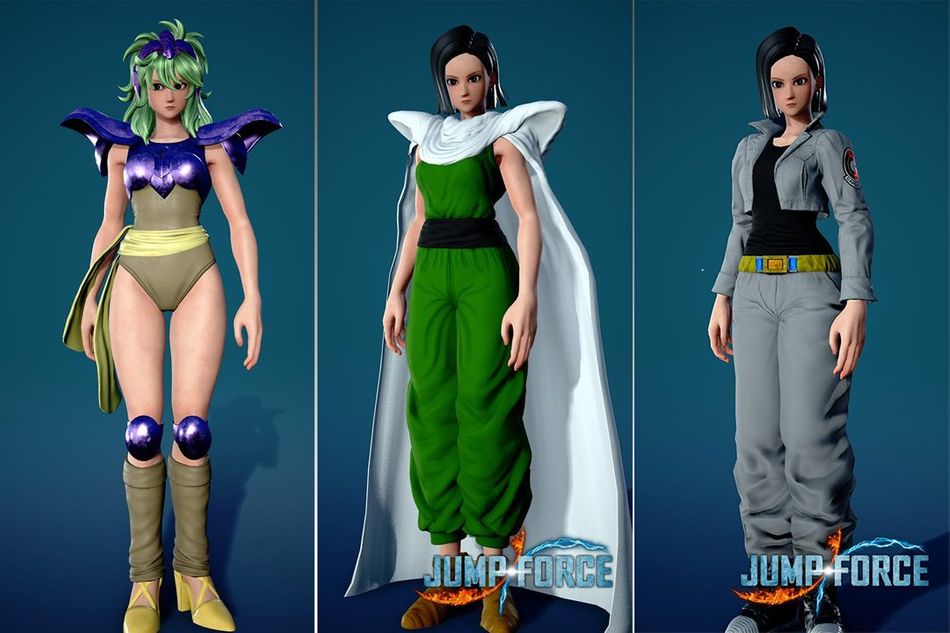 picture showing female character in three outfits