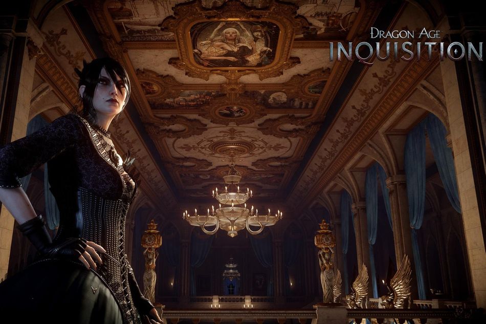 Screenshot from Dragon Age Inquisition showing Morrigan in Orilais' palace.