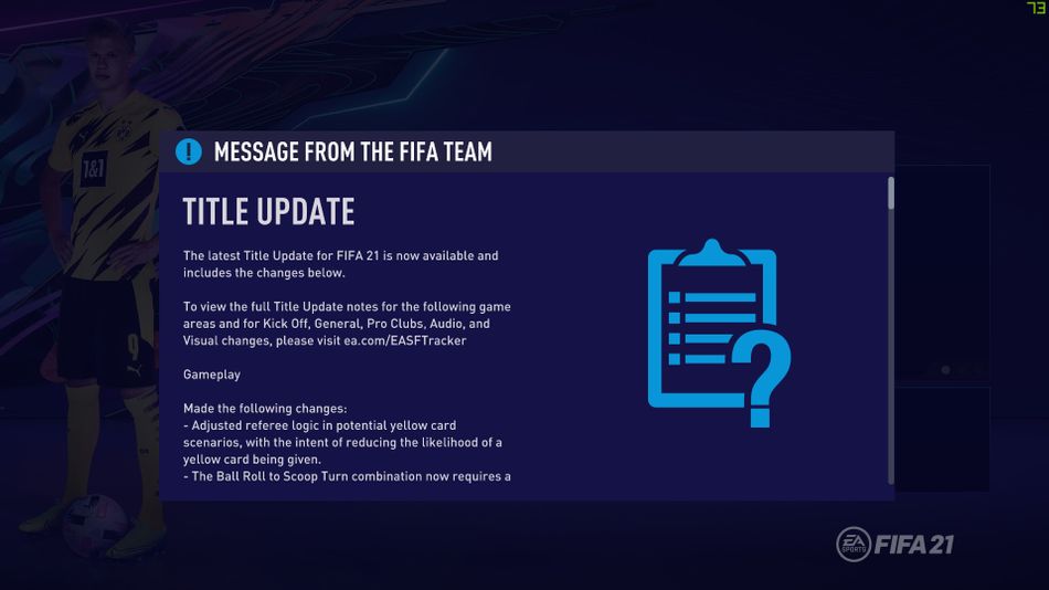 FIFA 21 message from FIFA team