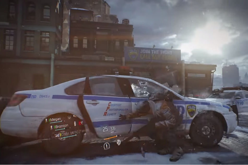 Screenshot from The Division trailer from 2013 displays the game's supposed realism when the character closes the police car door.