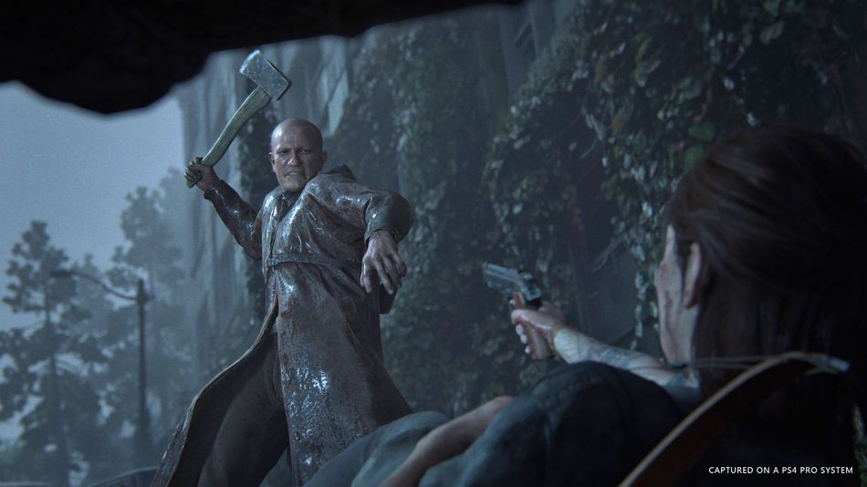The Last of Us Part II screenshot showing Ellie against a foe